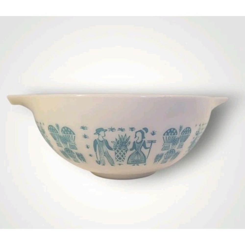 Pyrex Amish Butterprint Cinderella 443 Turquoise White Bowl Mixing 2 1/2 Qt Vtg
